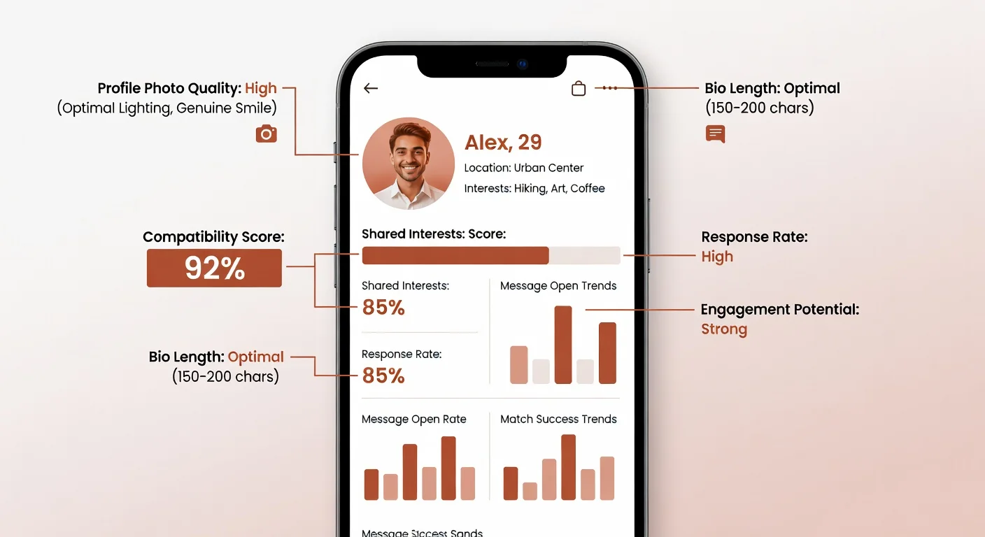 Illustration analytique d'un profil de rencontre sur smartphone