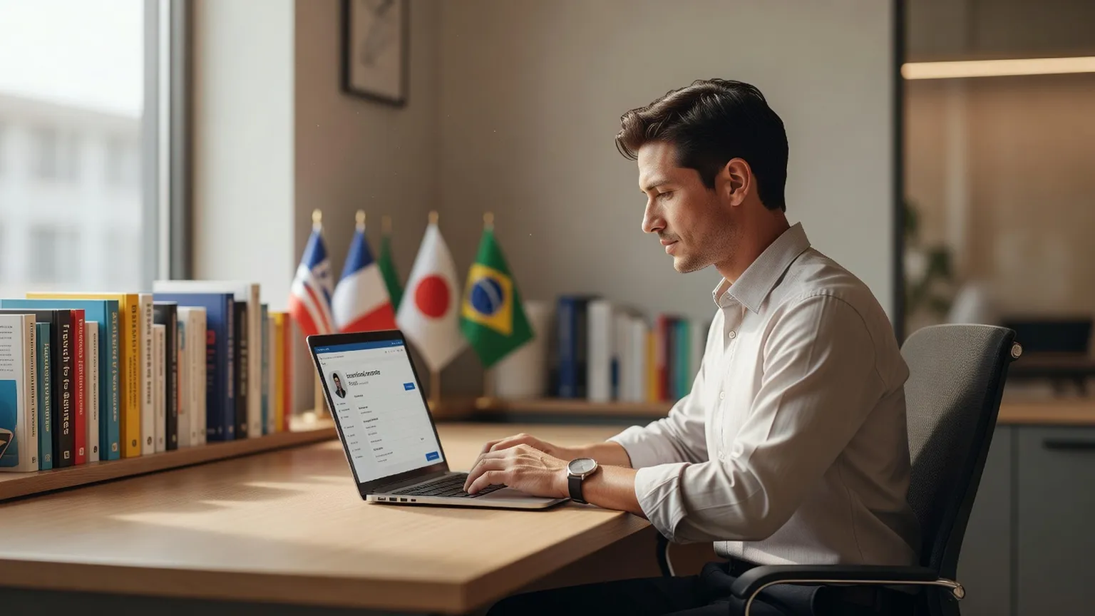 Écran d'application de rencontre affichant un profil en deux langues côte à côte, symbolisant la traduction d'un profil international